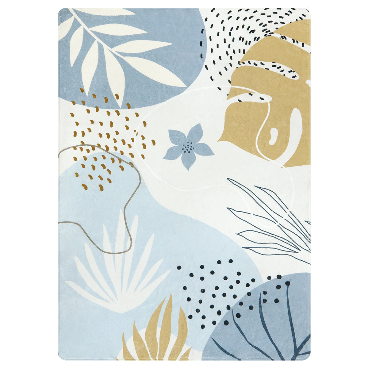 Kiki Washable Modern Botanical Leaf Print Blue Rug - Lahome
