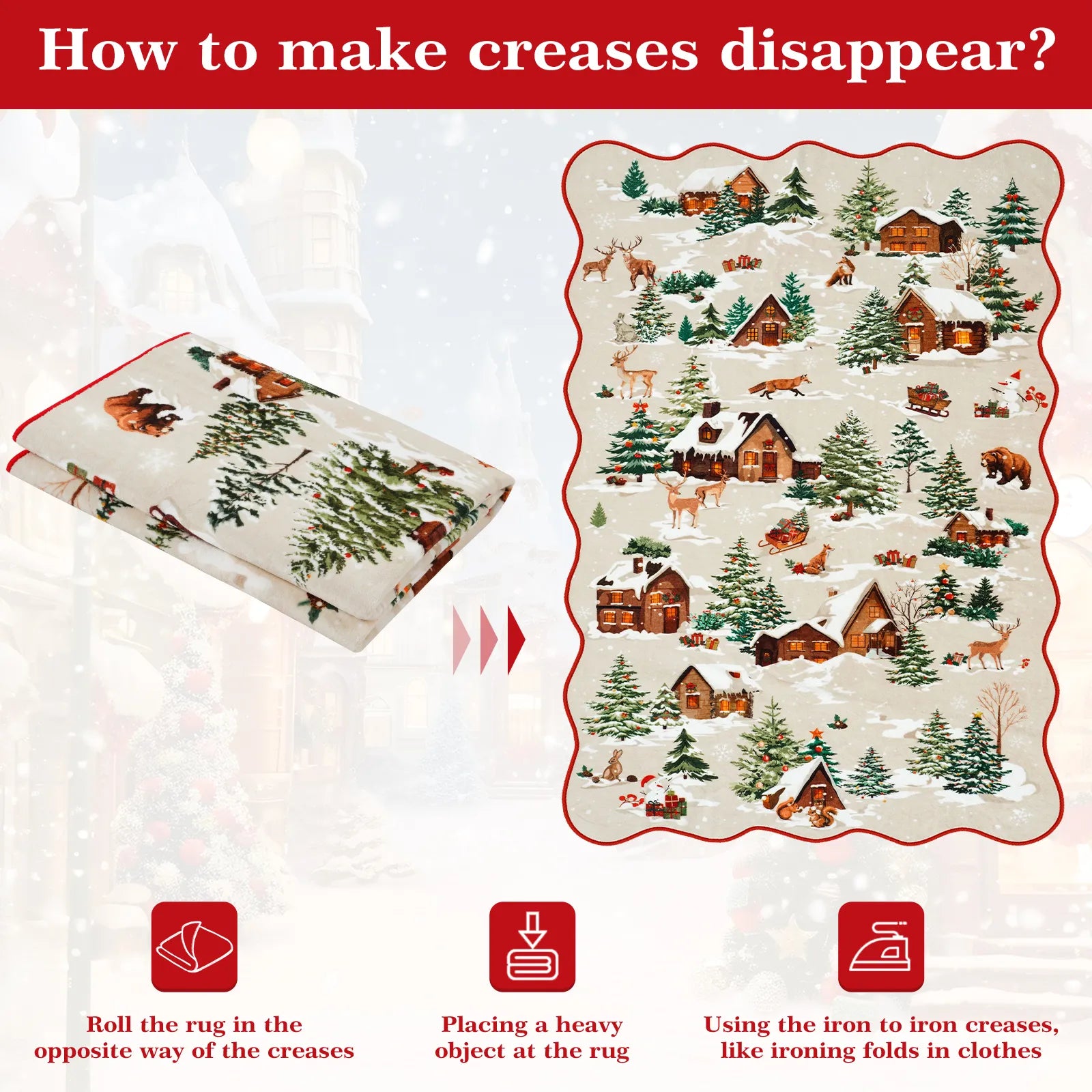 Gabriel Christmas Washable Cottage Lights Forest Animals Beige Rug Area Rugs Lahome