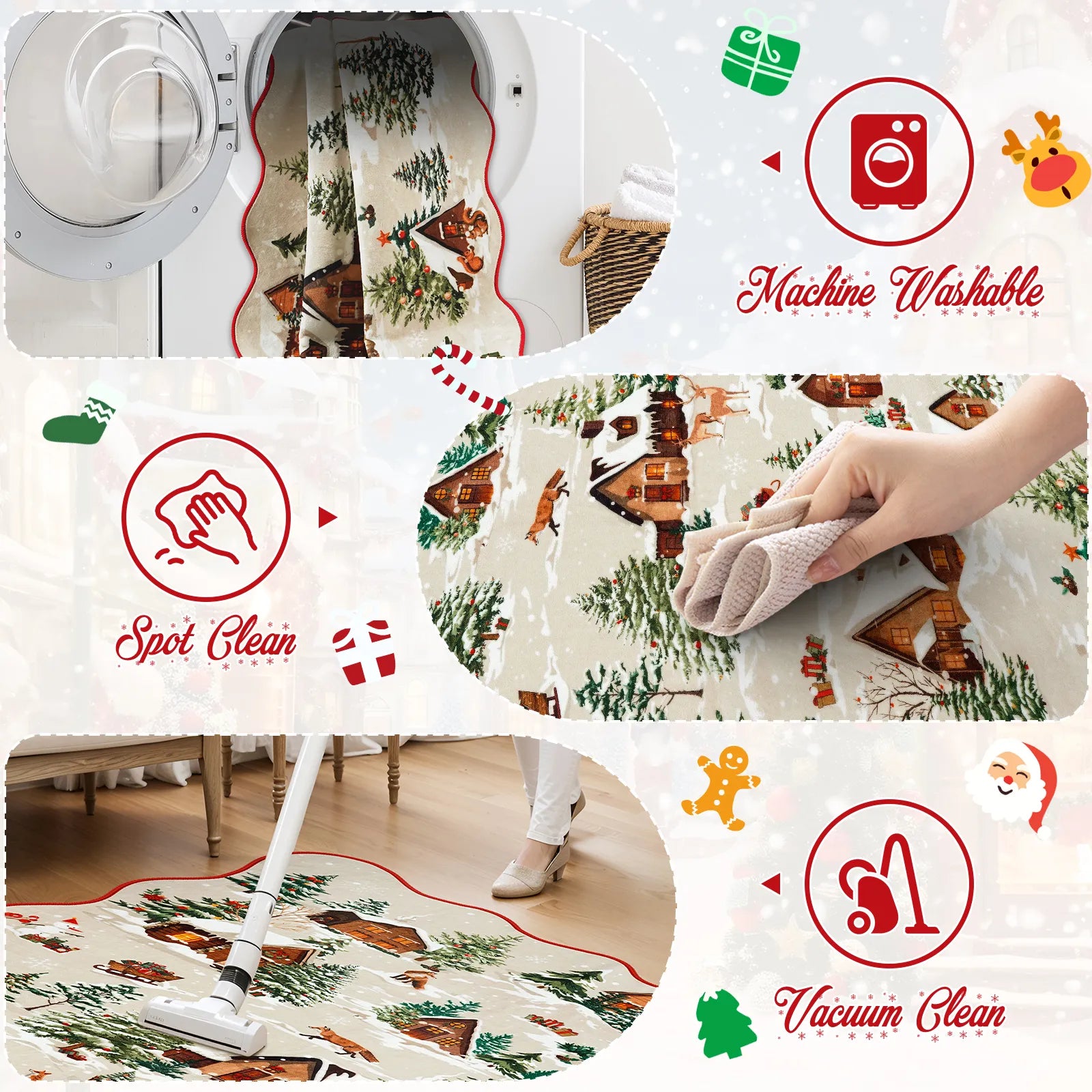 Gabriel Christmas Washable Cottage Lights Forest Animals Beige Rug Area Rugs Lahome