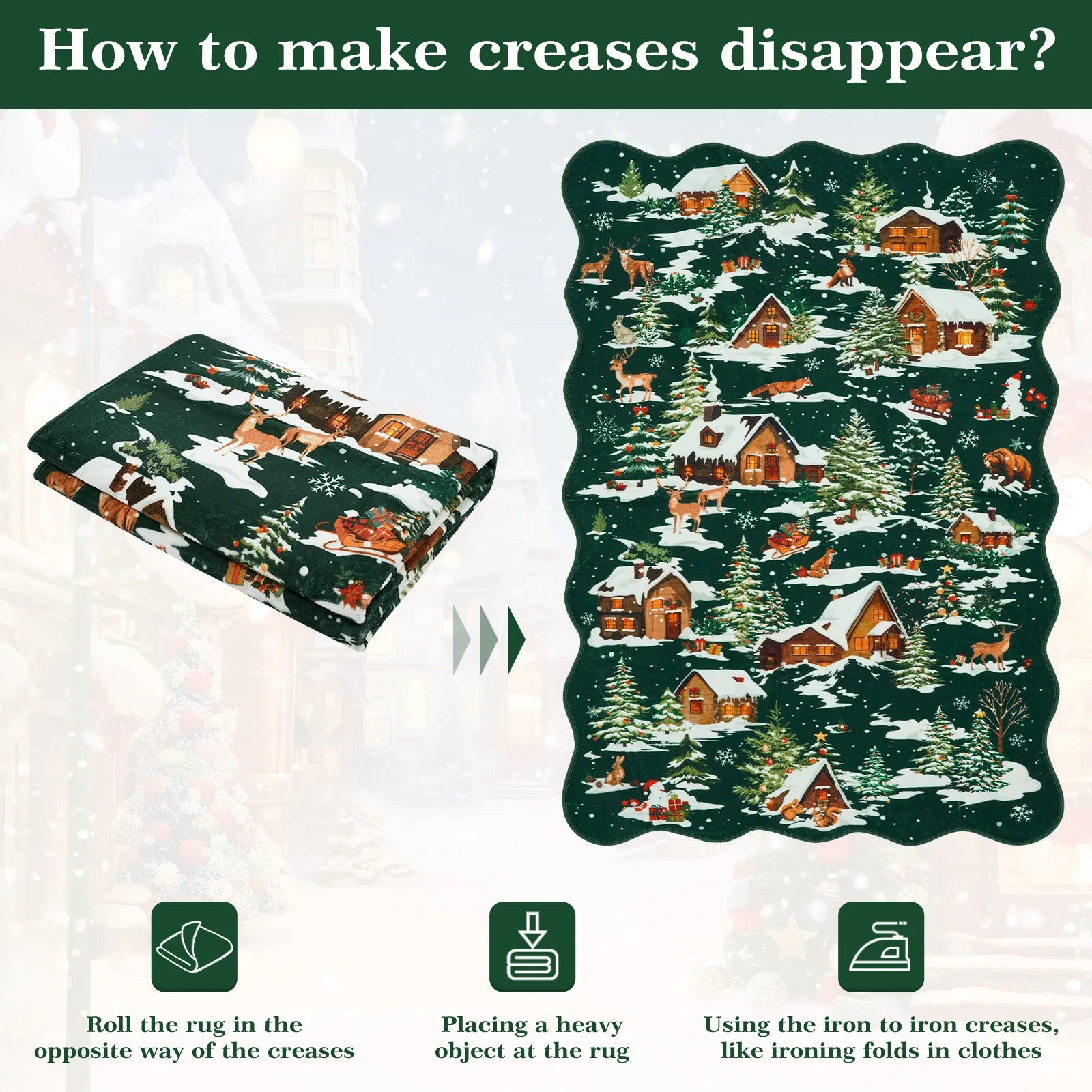 Gabriel Christmas Washable Cottage Lights Forest Animals Green Rug Area Rugs Lahome
