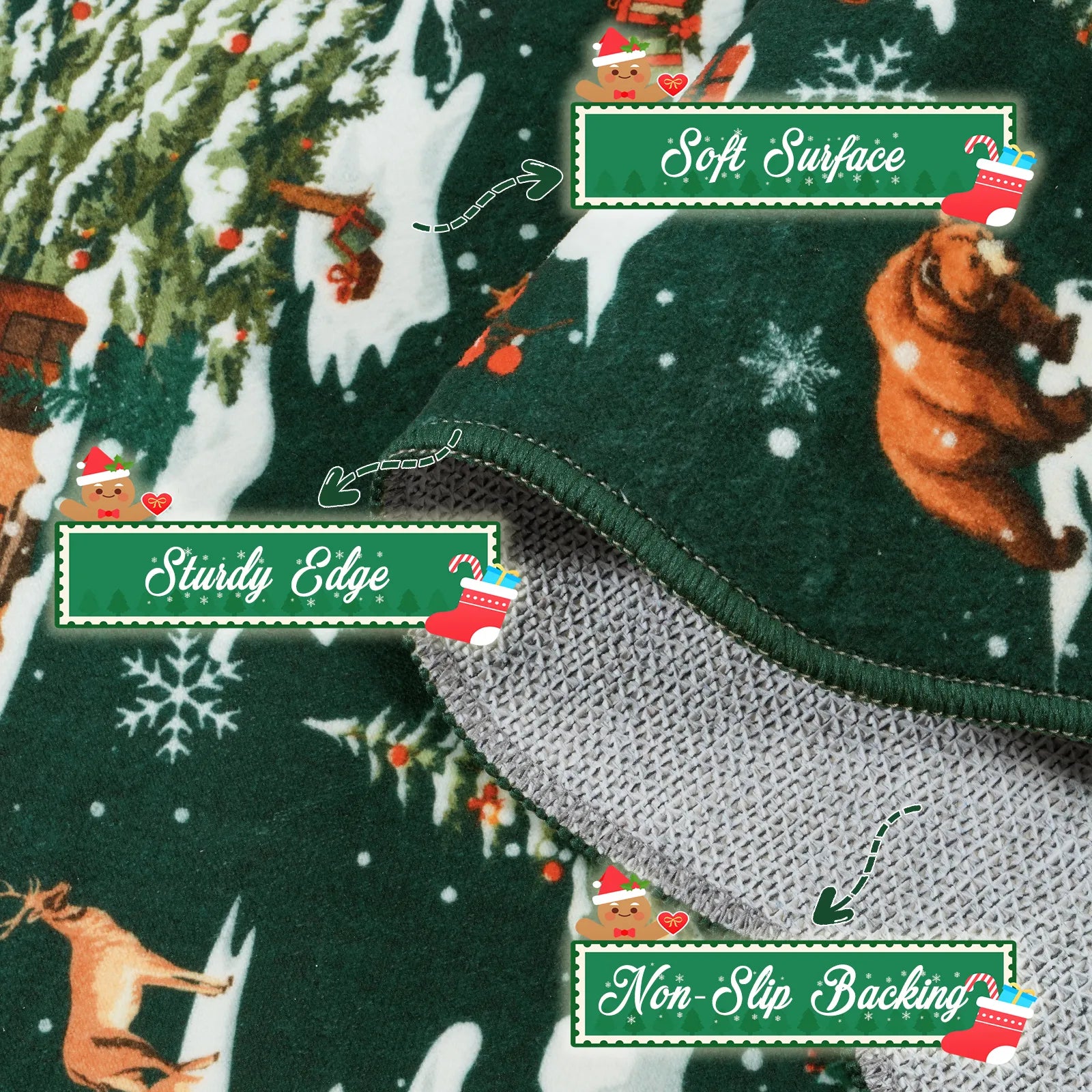 Gabriel Christmas Washable Cottage Lights Forest Animals Green Rug Area Rugs Lahome