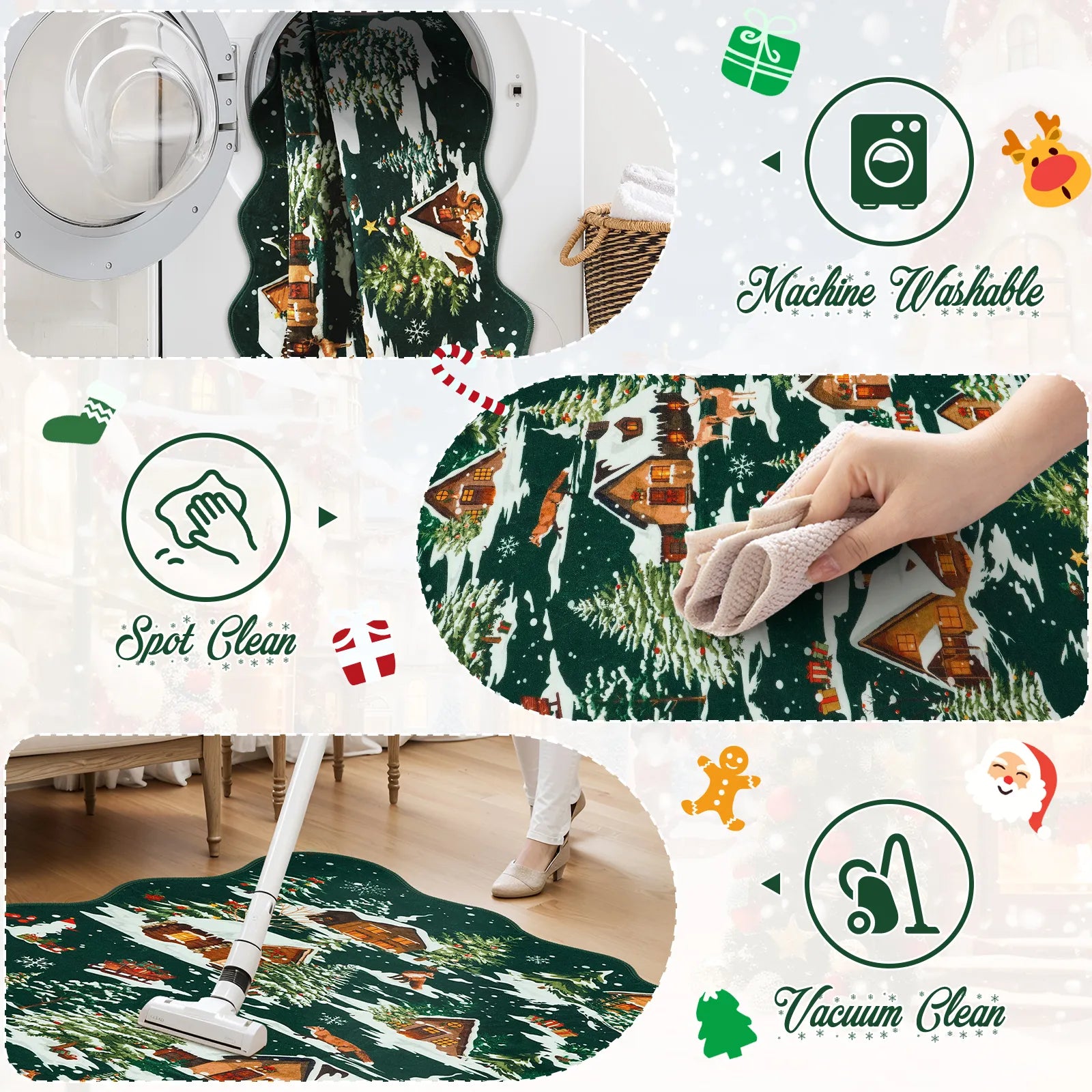 Gabriel Christmas Washable Cottage Lights Forest Animals Green Rug Area Rugs Lahome