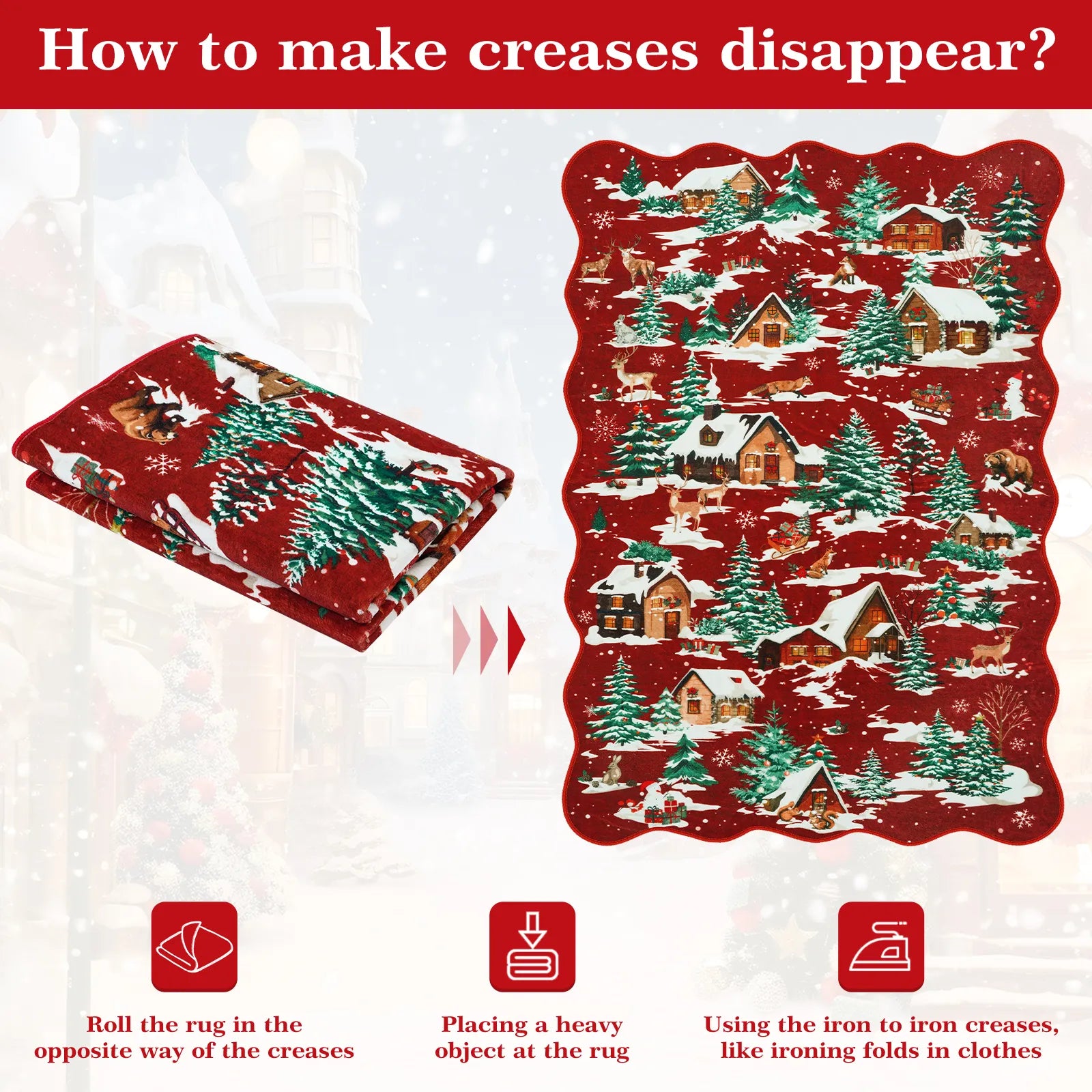Gabriel Christmas Washable Cottage Lights Forest Animals Red Rug Area Rugs Lahome