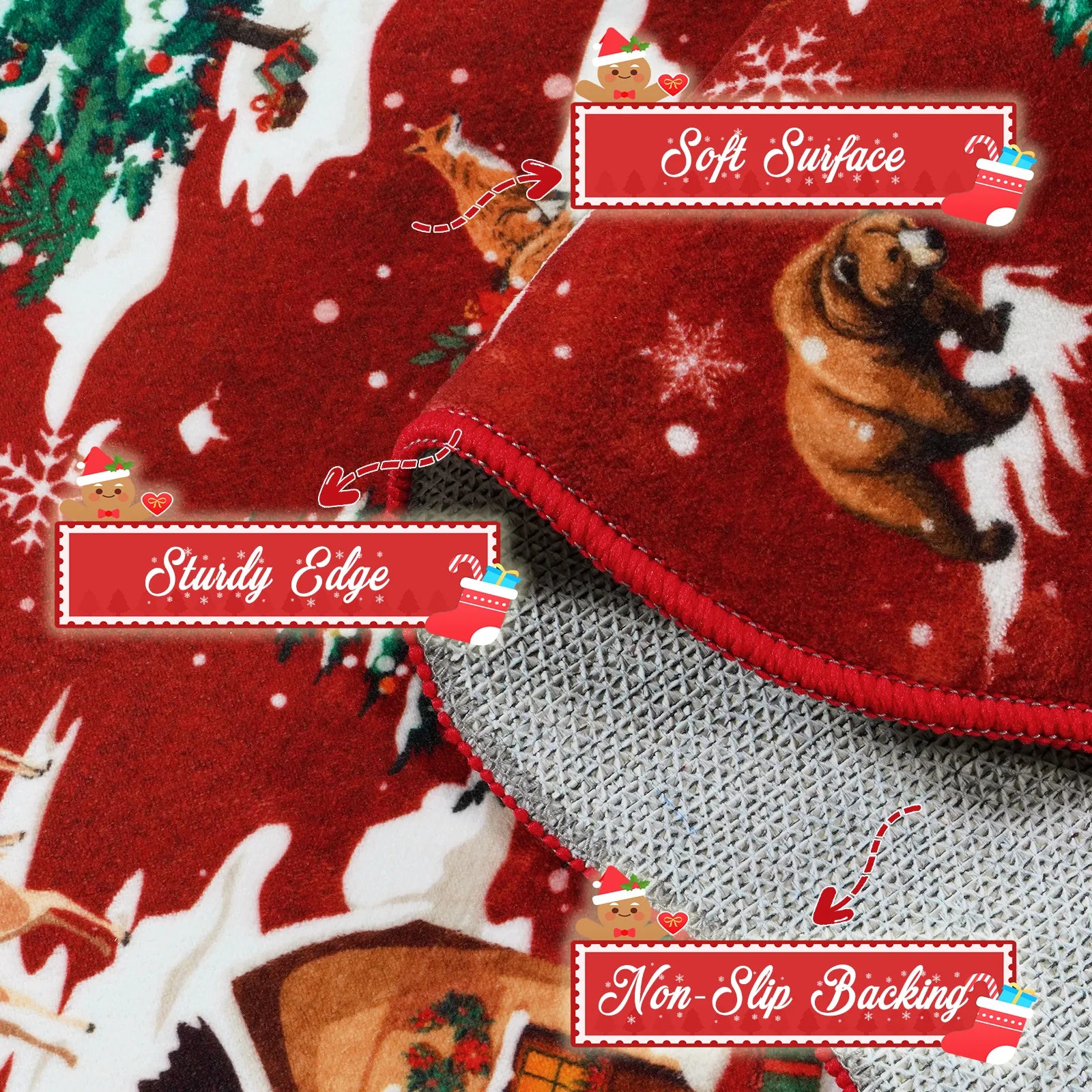 Gabriel Christmas Washable Cottage Lights Forest Animals Red Rug Area Rugs Lahome