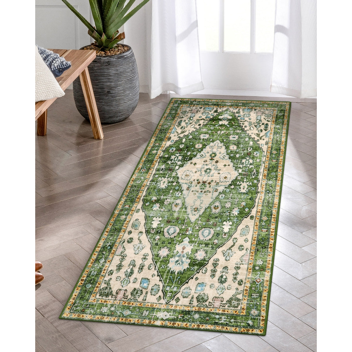 Morebes Boho Tribal Kitchen Runner Rug Washable,2x4 Rug Non-Slip,Green  Bohemian Hallway Rug,Small Front Door Rug,Distressed Soft Throw Low-Pile  Carpet