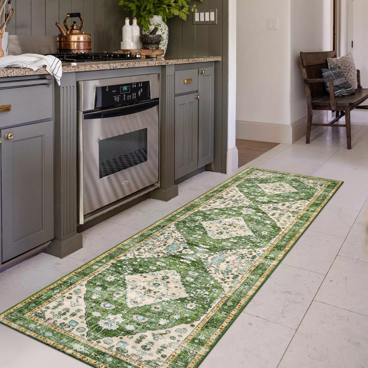 Morebes Boho Tribal Kitchen Runner Rug Washable,2x4 Rug Non-Slip,Green  Bohemian Hallway Rug,Small Front Door Rug,Distressed Soft Throw Low-Pile  Carpet