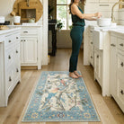 Jardina Washable Vintage Botanical Birds Blue Rug Area Rugs Lahome