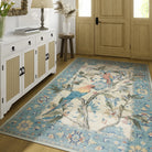 Jardina Washable Vintage Botanical Birds Blue Rug Area Rugs Lahome