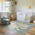 Jardina Washable Vintage Botanical Birds Blue Rug Area Rugs Lahome