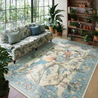 Jardina Washable Vintage Botanical Birds Blue Rug Area Rugs Lahome