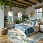 Jardina Washable Vintage Botanical Birds Blue Rug Area Rugs Lahome
