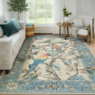 Jardina Washable Vintage Botanical Birds Blue Rug Area Rugs Lahome 8' x 10'