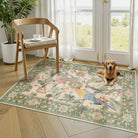Jardina Washable Vintage Botanical Birds Green Rug Area Rugs Lahome 3' x 5'