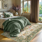 Jardina Washable Vintage Botanical Birds Green Rug Area Rugs Lahome