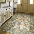 Jardina Washable Vintage Botanical Birds Green Rug Area Rugs Lahome
