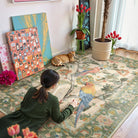 Jardina Washable Vintage Botanical Birds Green Rug Area Rugs Lahome