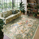 Jardina Washable Vintage Botanical Birds Green Rug Area Rugs Lahome