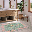 Jardina Washable Vintage Botanical Birds Pink Rug Area Rugs Lahome