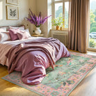 Jardina Washable Vintage Botanical Birds Pink Rug Area Rugs Lahome