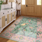 Jardina Washable Vintage Botanical Birds Pink Rug Area Rugs Lahome