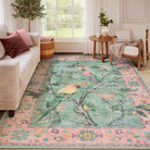 Jardina Washable Vintage Botanical Birds Pink Rug Area Rugs Lahome