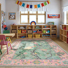 Jardina Washable Vintage Botanical Birds Pink Rug Area Rugs Lahome 5' x 7'