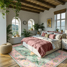 Jardina Washable Vintage Botanical Birds Pink Rug Area Rugs Lahome