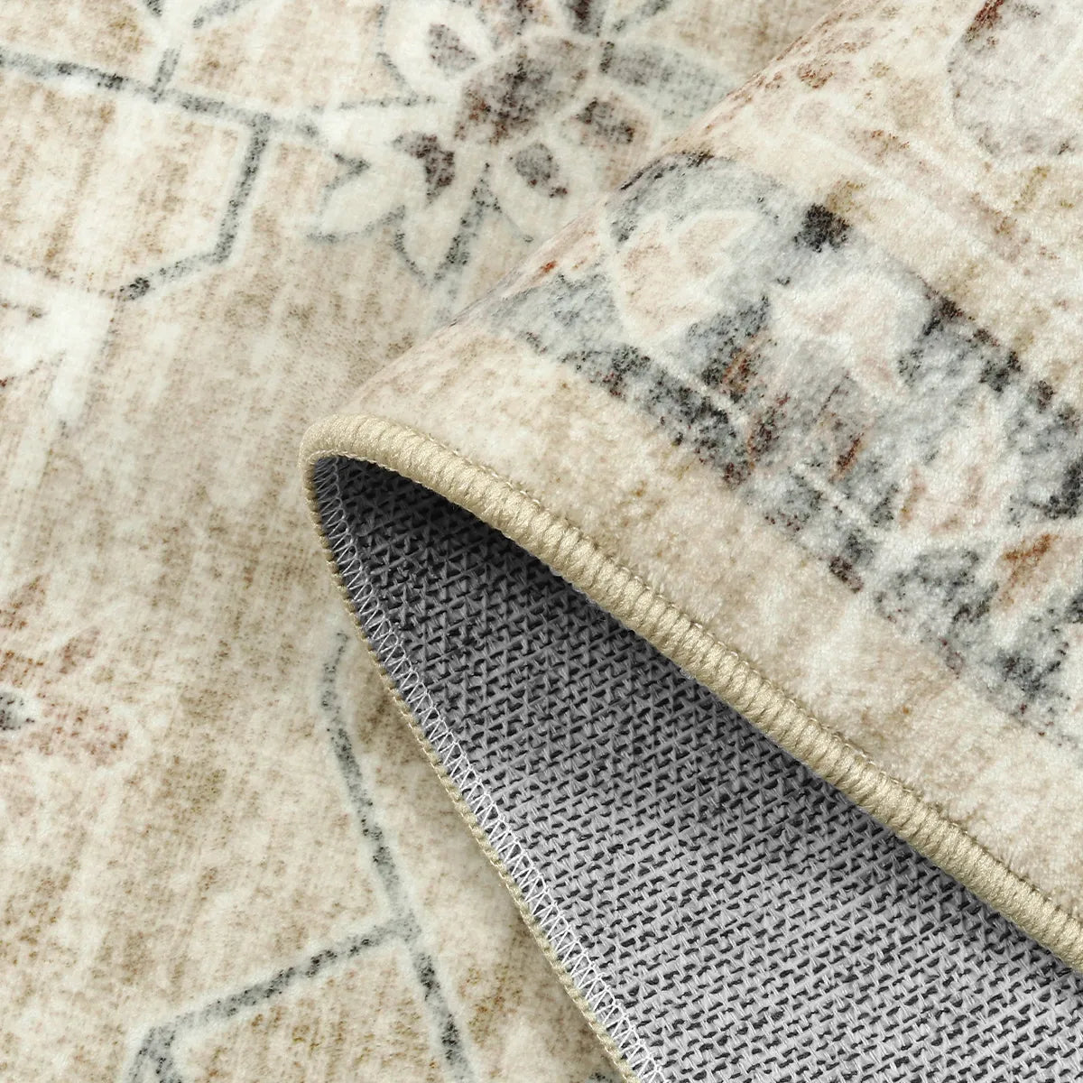 Alene Washable Vintage Medallion Floral Beige Rug Area Rugs Lahome