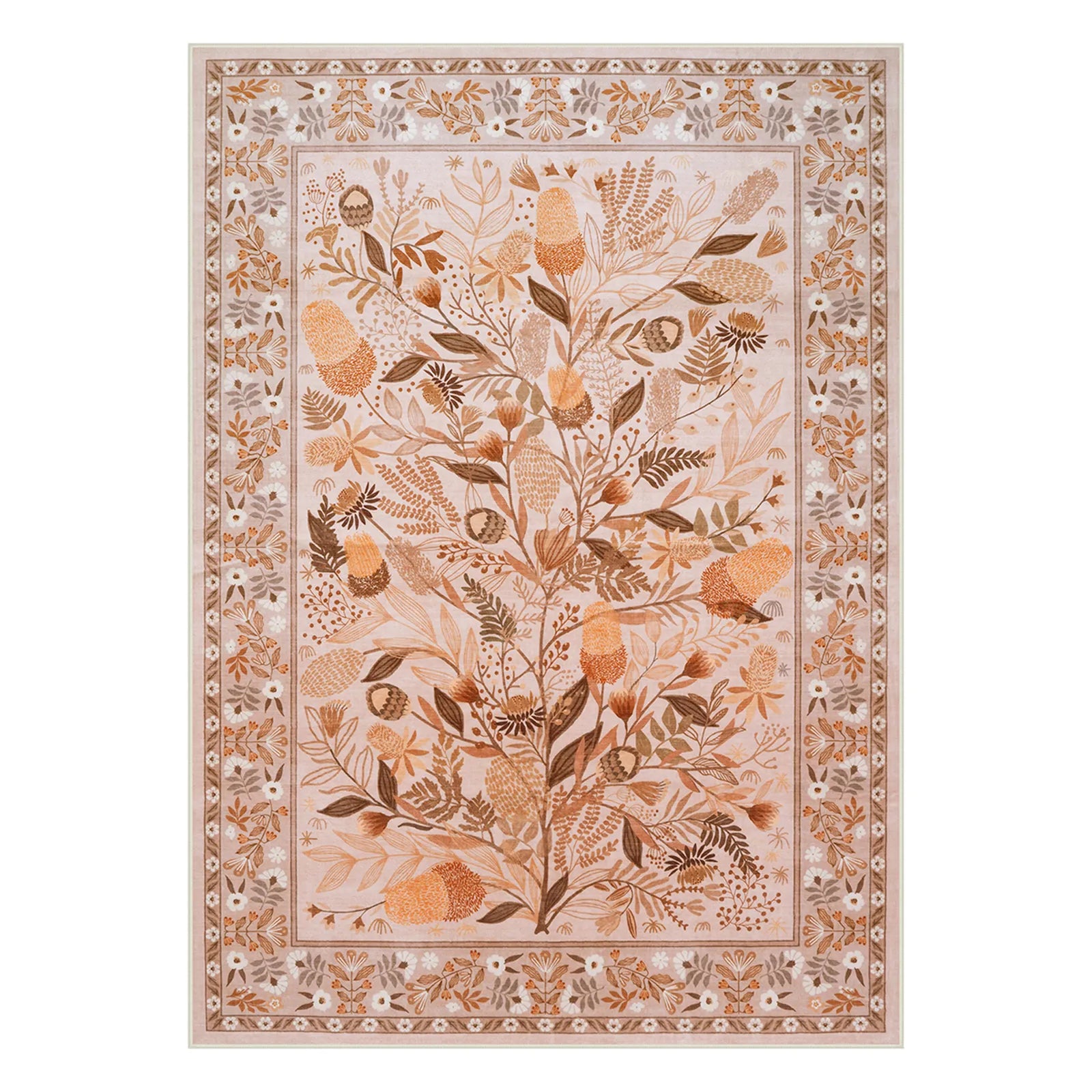 Alma Washable Modern Natural Botanical Floral Beige Rug Area Rugs Lahome
