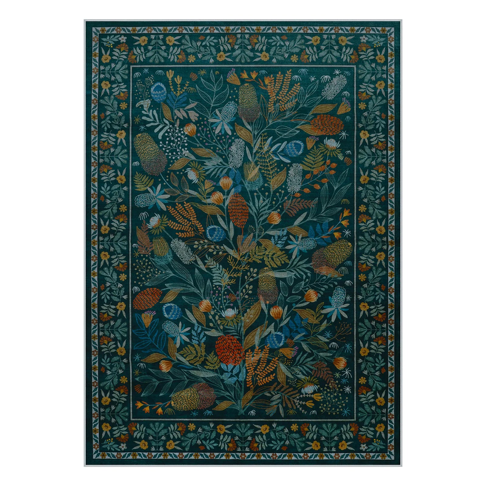 Alma Washable Modern Natural Botanical Floral Blue Rug Area Rugs Lahome