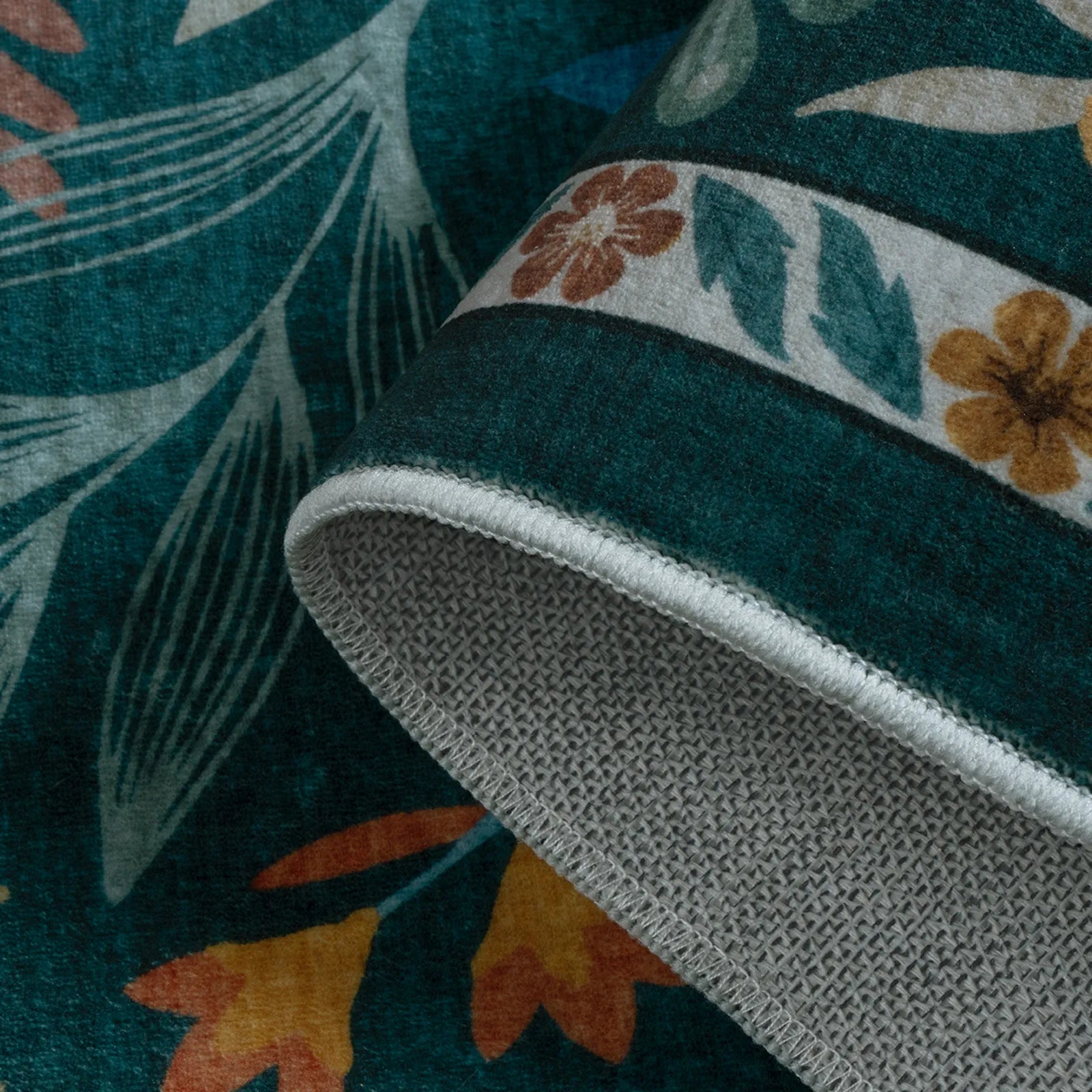 Alma Washable Modern Natural Botanical Floral Blue Rug Area Rugs Lahome