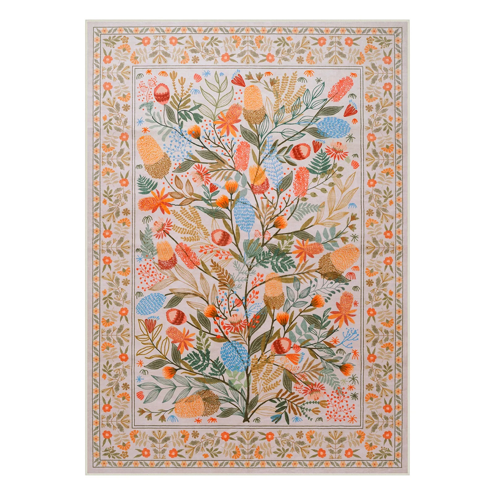 Alma Washable Modern Natural Botanical Floral Colorful Rug Area Rugs Lahome