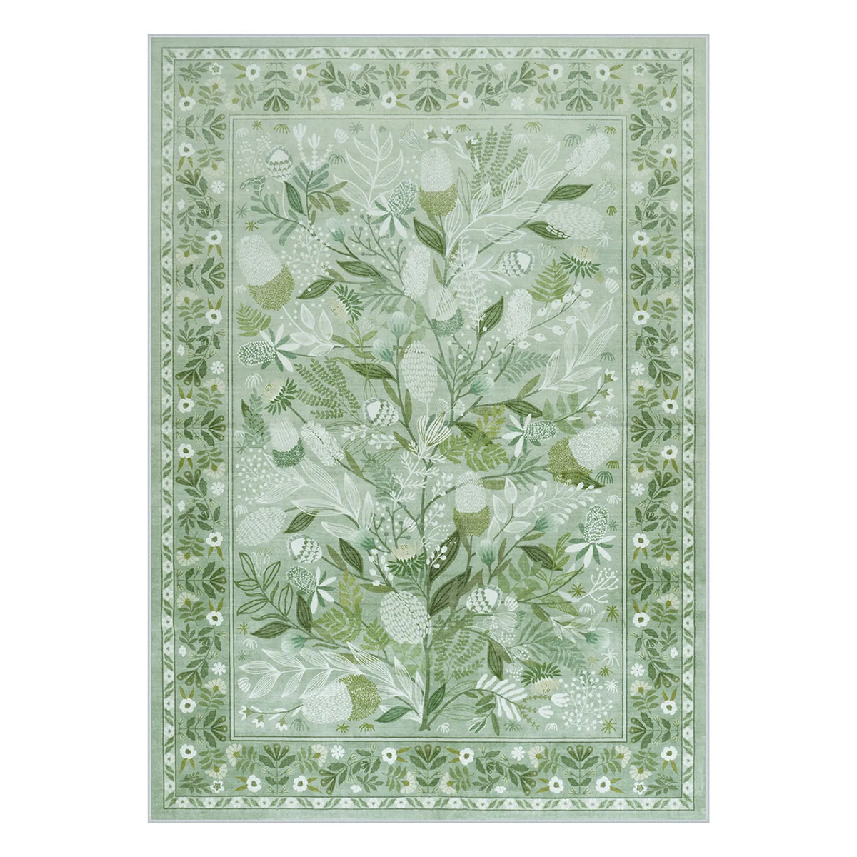 Washable Light Green Botanical Floral Rug | Alma Modern Style - Lahome