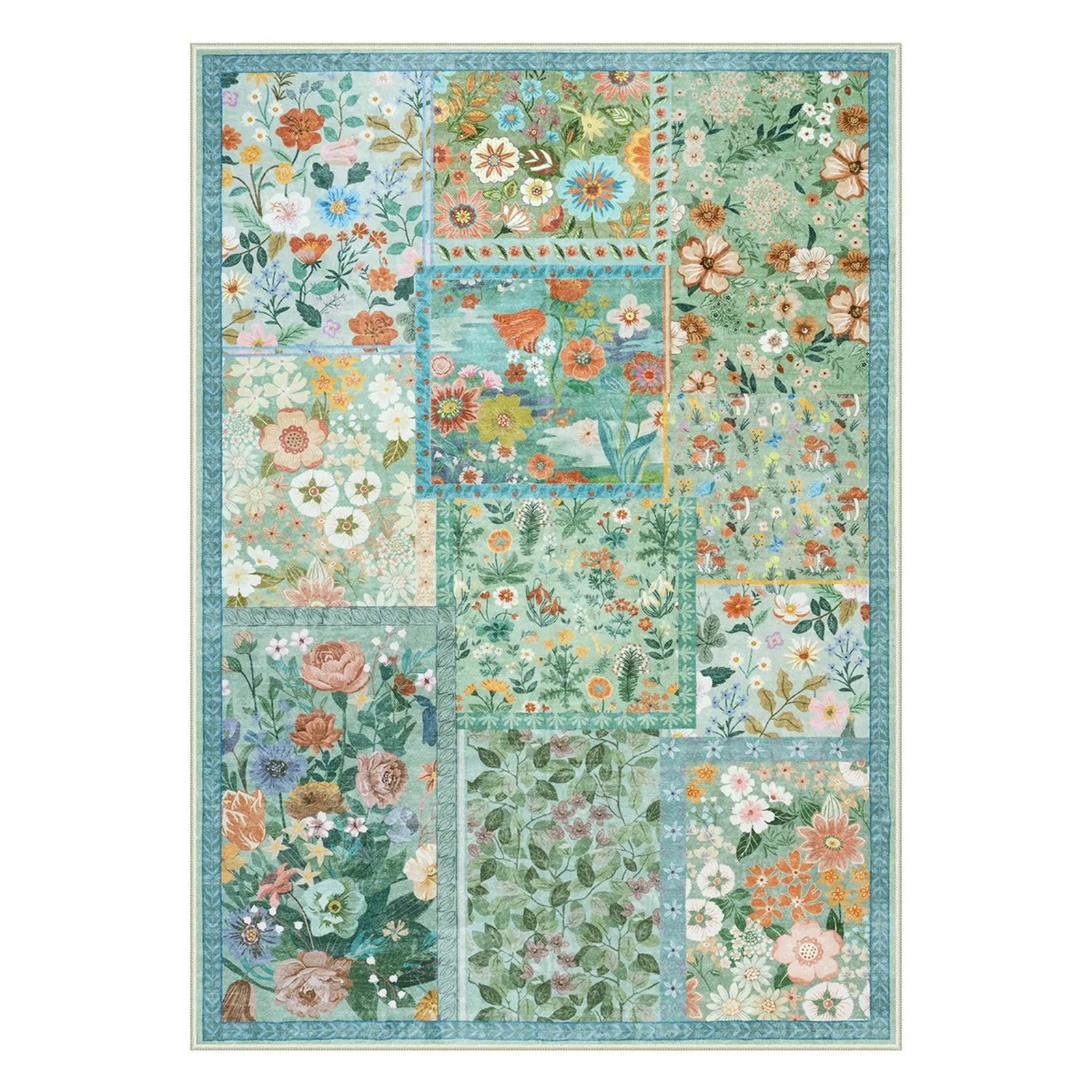 Amour Washable Boho Patchwork Floral Green Rug Rugs Lahome
