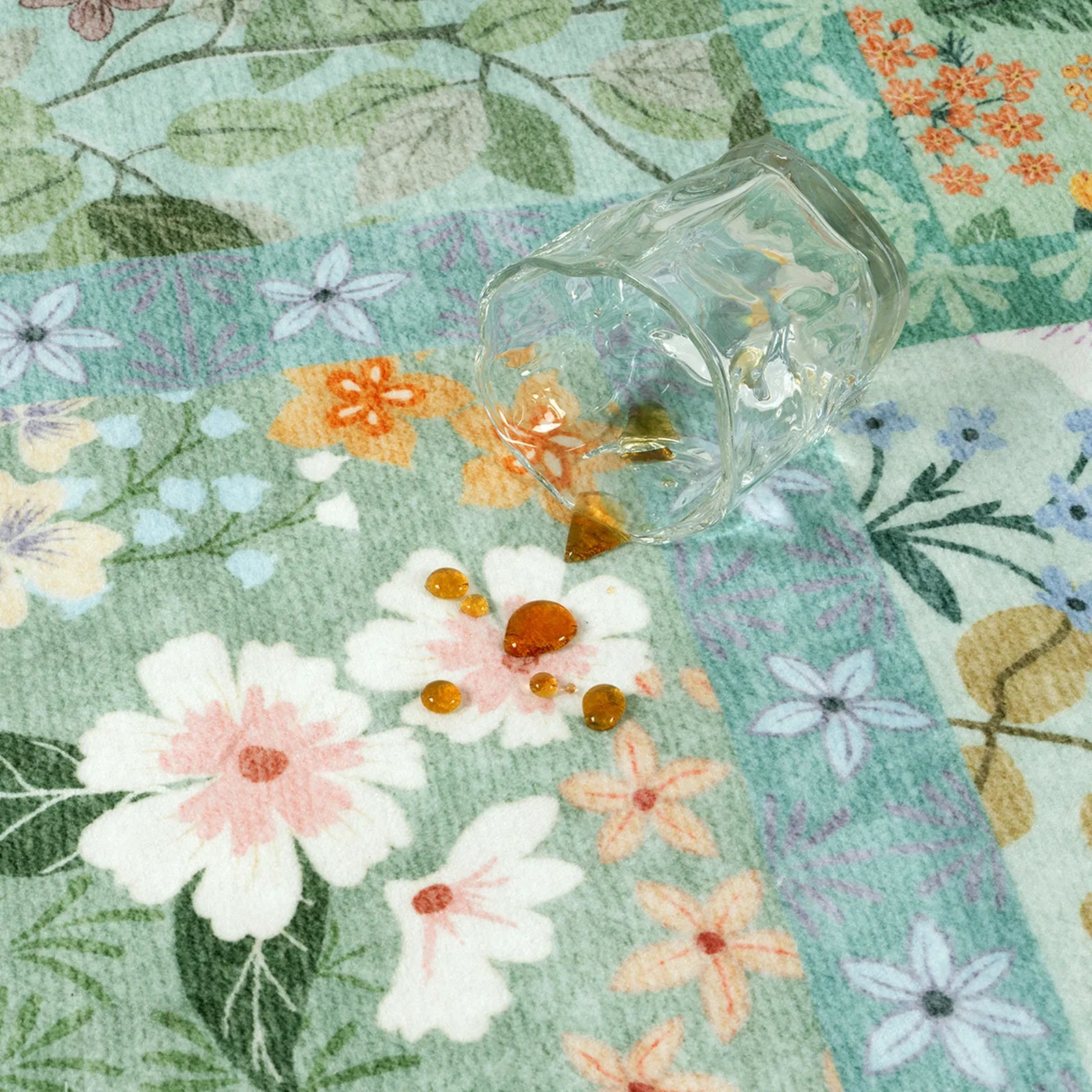 Amour Washable Boho Patchwork Floral Green Rug Rugs Lahome