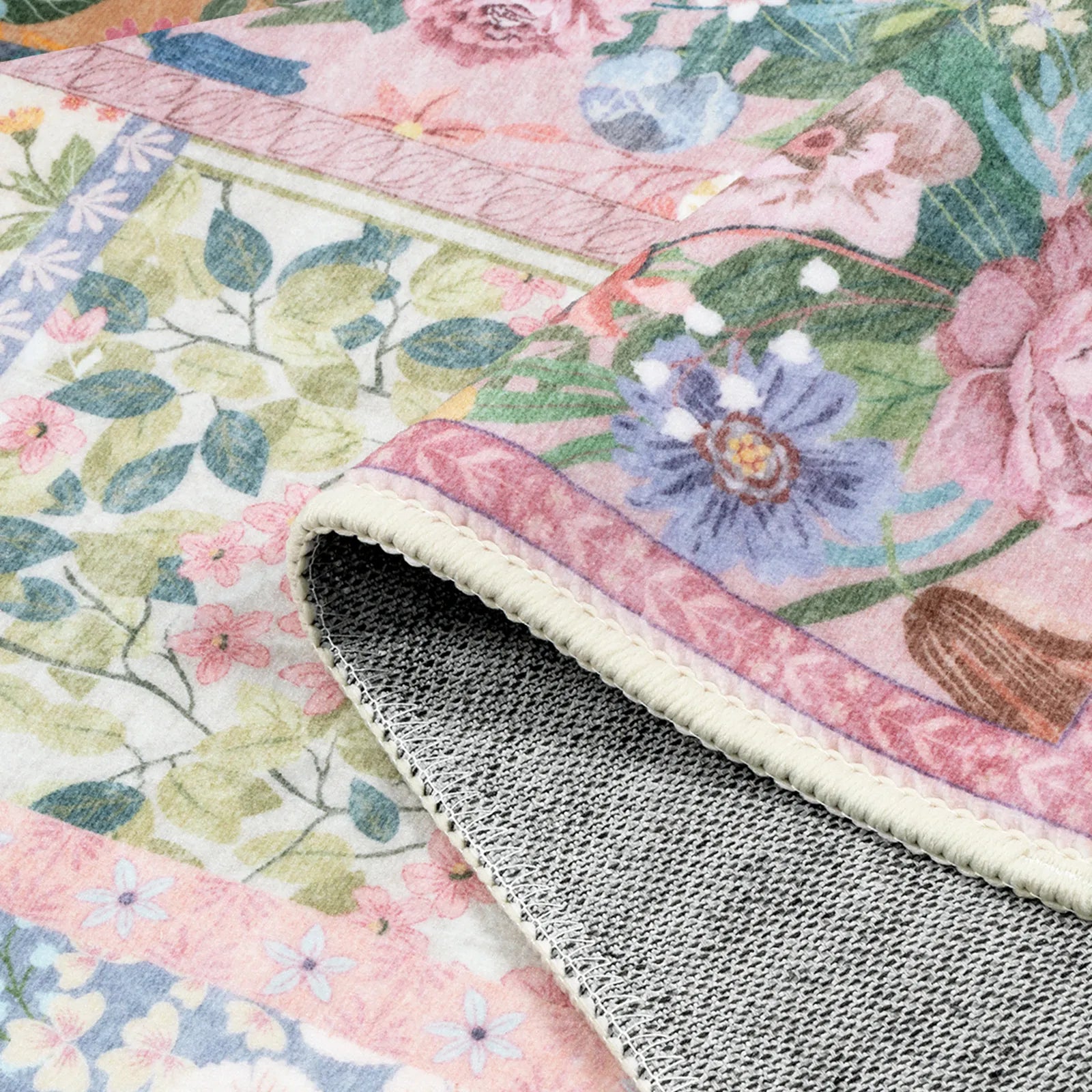 Amour Washable Boho Patchwork Floral Pink Rug Rugs Lahome