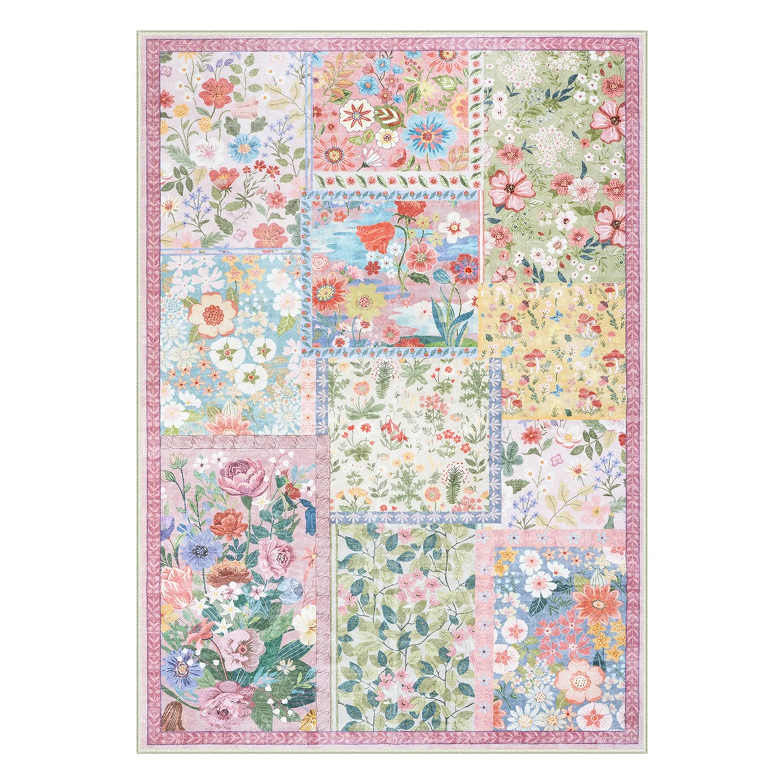 Amour Washable Boho Patchwork Floral Pink Rug Rugs Lahome