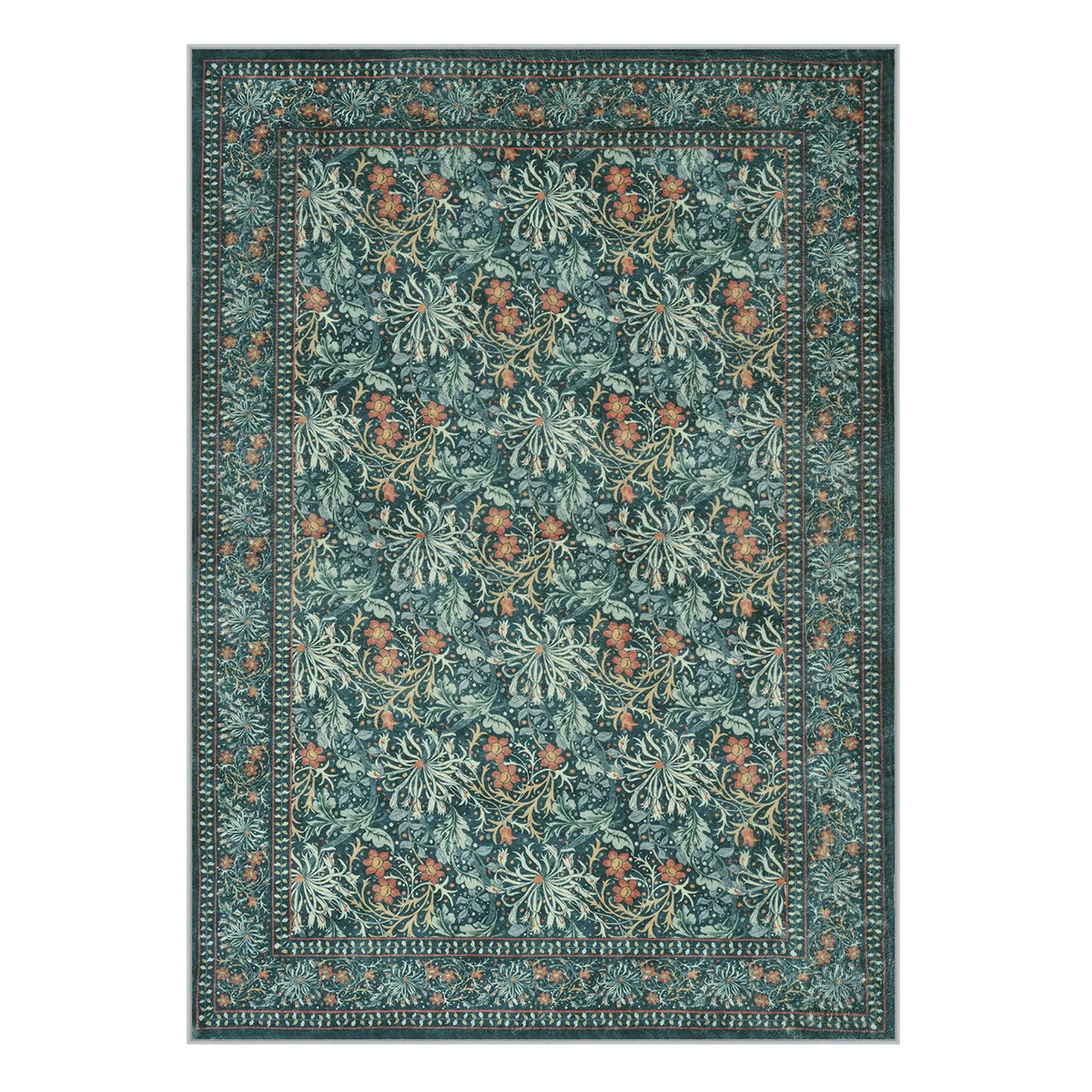 Arbore Washable Boho Vintage Floral Teal Rug Area Rugs Lahome