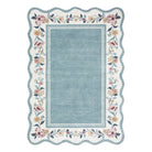 Ariele Washable Vintage Floral Scalloped Dusty Blue Rug Area Rugs Lahome