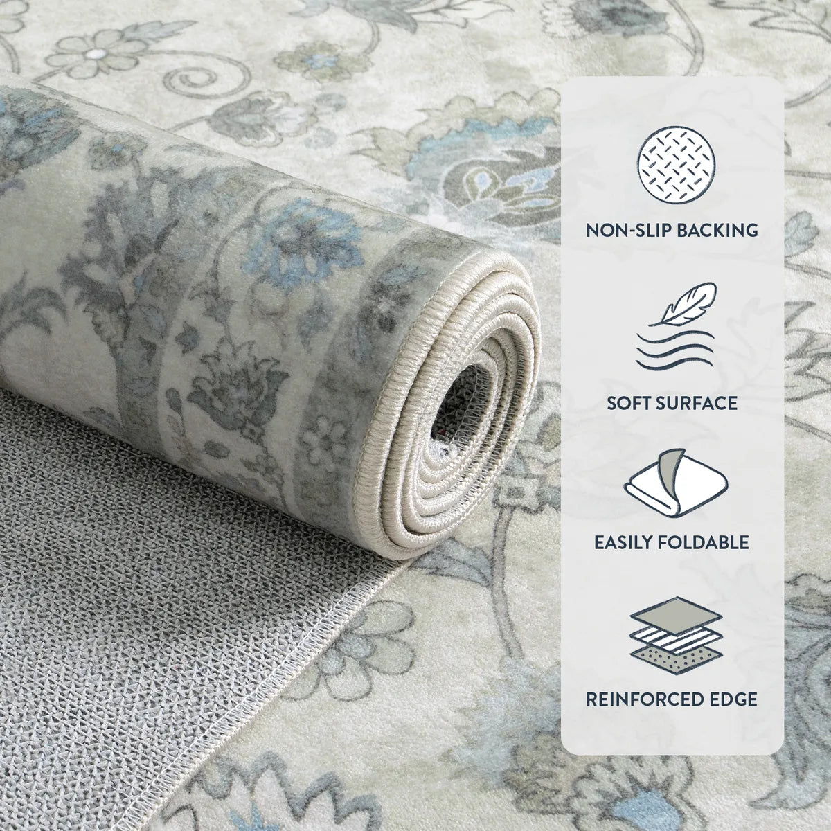 Aurelia Washable Vintage Floral Beige Grey Rug Rugs Lahome