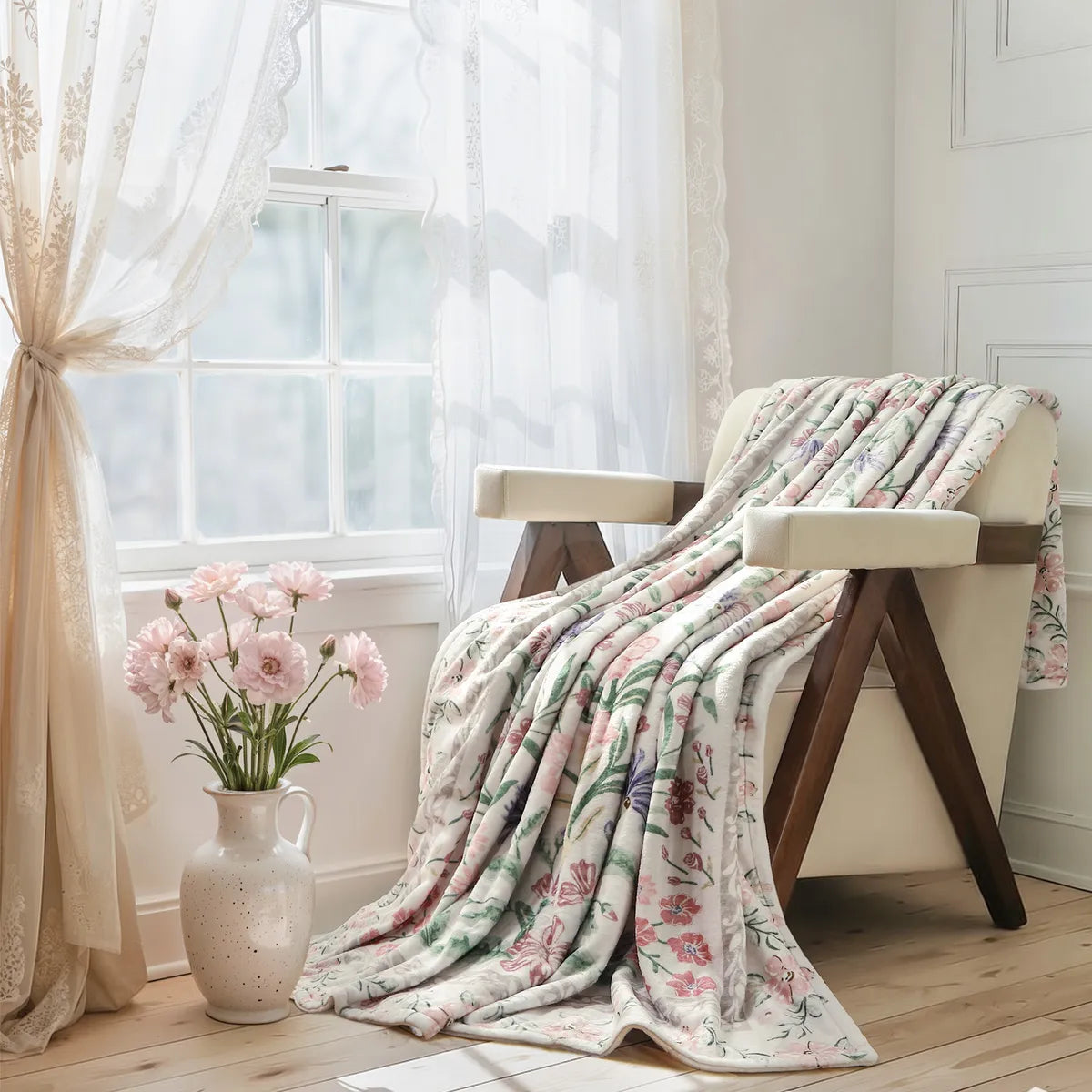 Beline Washable Boho Modern Garden Floral Purple Throw Blanket Blanket Lahome