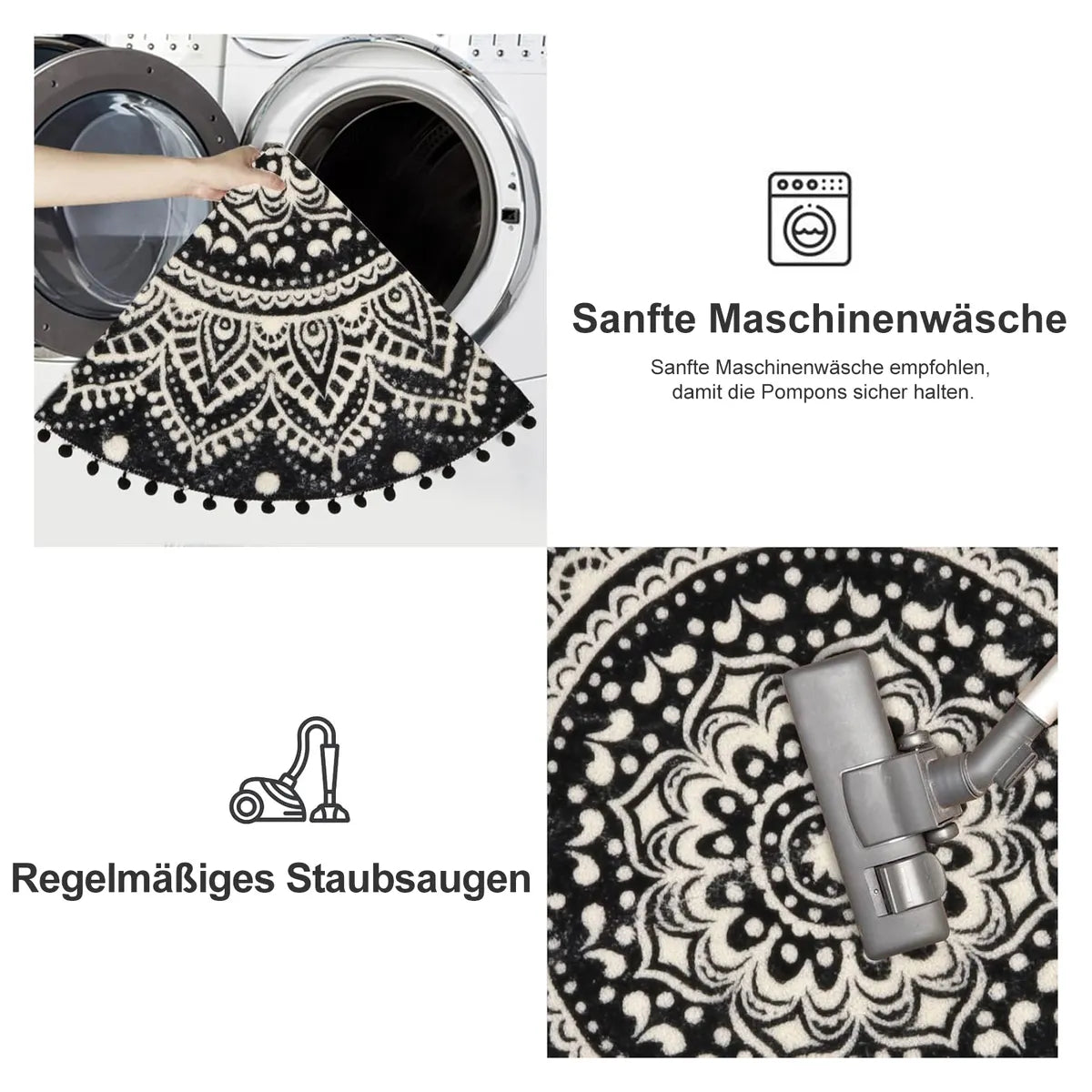 Nova Boho Mandala Stil Waschbarer Schwarzer Runder Teppich Area Rugs Lahome