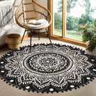Nova Boho Mandala Stil Waschbarer Schwarzer Runder Teppich Area Rugs Lahome 120 cm (Rund)