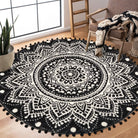 Nova Boho Mandala Stil Waschbarer Schwarzer Runder Teppich Area Rugs Lahome