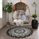 Nova Boho Mandala Stil Waschbarer Schwarzer Runder Teppich Area Rugs Lahome