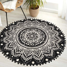 Nova Boho Mandala Stil Waschbarer Schwarzer Runder Teppich Area Rugs Lahome