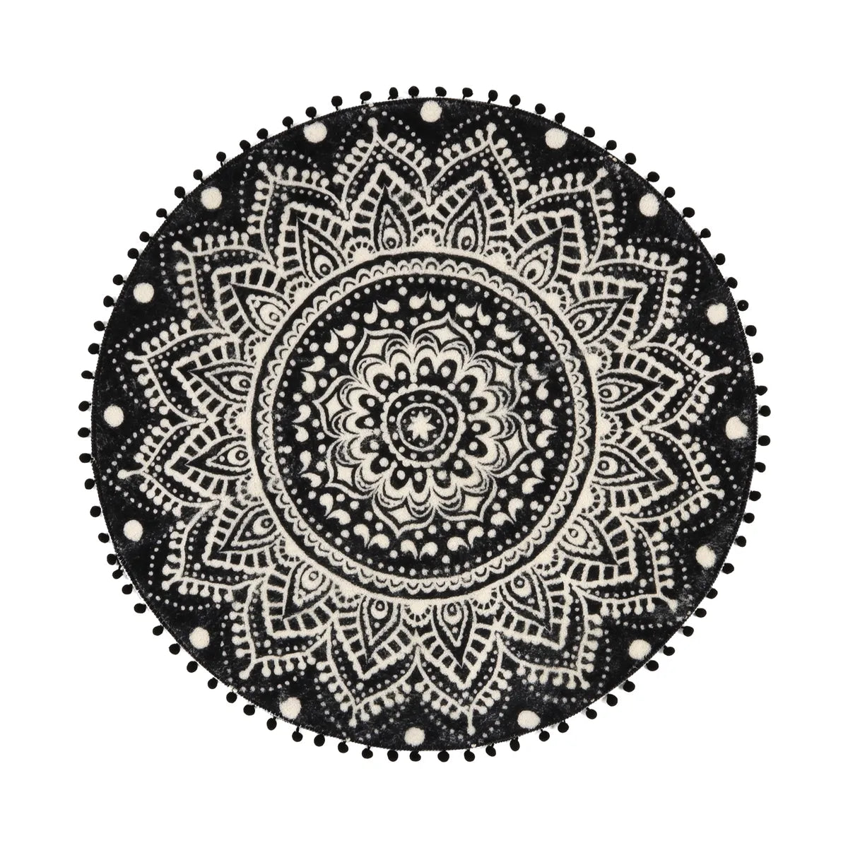 Nova Boho Mandala Stil Waschbarer Schwarzer Runder Teppich Area Rugs Lahome