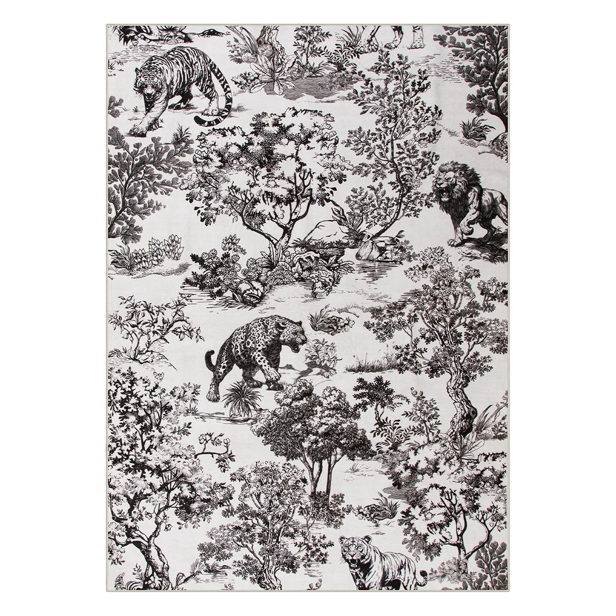 Washable Grey Toile Tiger Area Rug | Brume Vintage Style - Lahome
