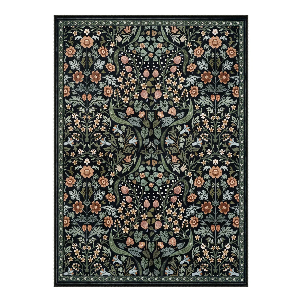Claude Washable Maximalism Vibrant Blossom Floral Black Rug