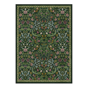 Claude Washable Maximalism Vibrant Blossom Floral Dark Green Rug
